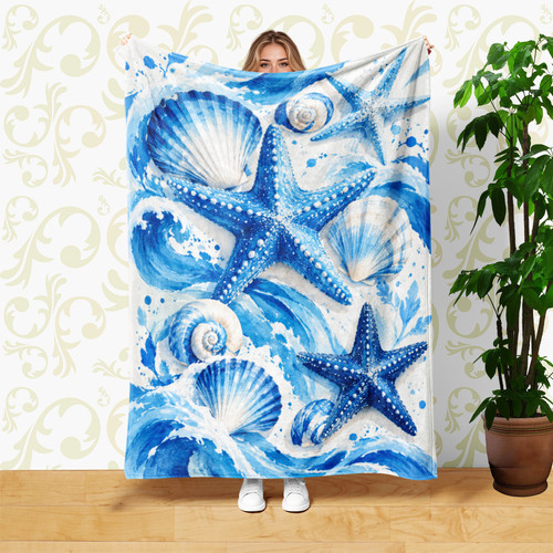 Blue starfish seashells - blue,