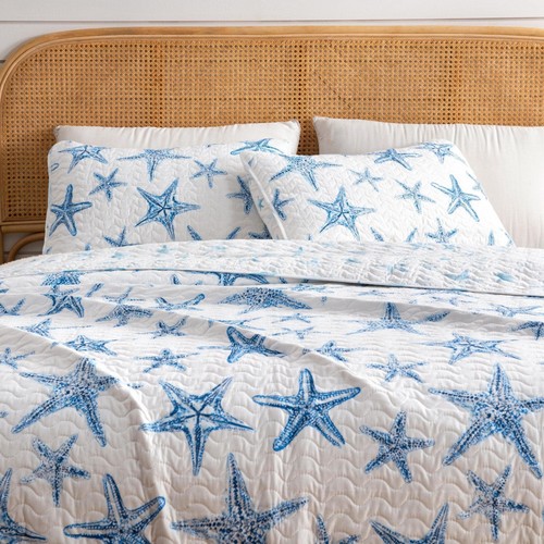 Blue seashell coastal - blue, quilt