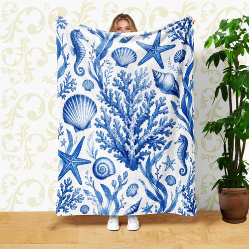 Blue seashell seahorse - blue, coral